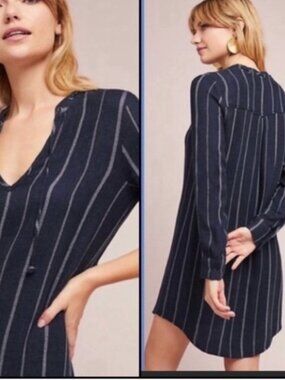 🧡3/$15 Cloth & Stone Anthropologies Navy Striped Tunic Mini Dress Women's L